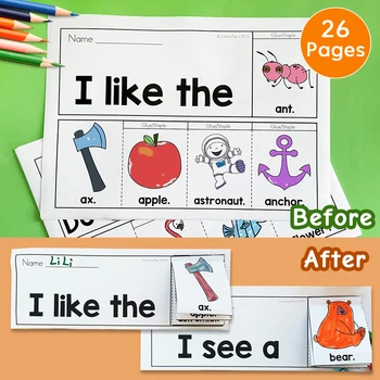 26 페이지 영어 26 글자 파닉스 DIY 플립 북 조기 교육 자료 교육 보조 학습 장난감 색칠 연습 워크 시트