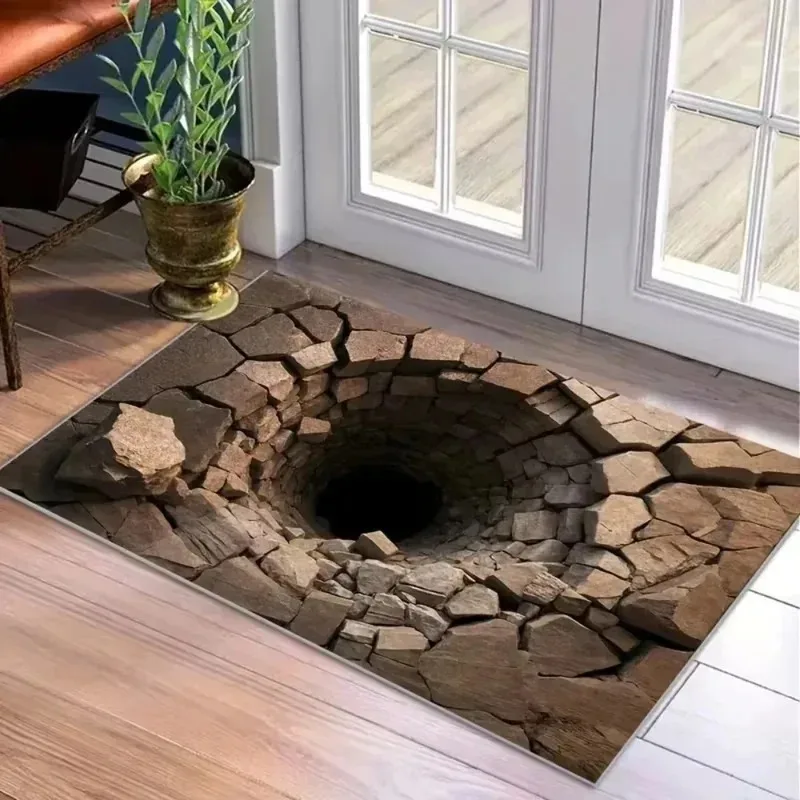 Optical Illusion mat rug Lifelike Broken Stone Deep Hole Visual Trick Stylish Entrance  For Front Door Outdoor Home Decoration