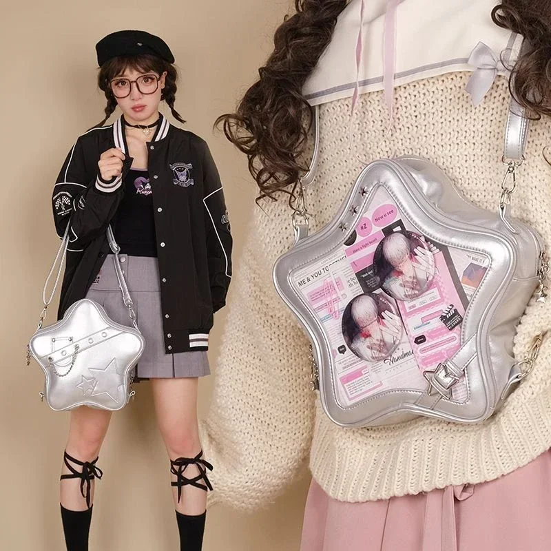 Ita-mochila escolar transparente para mujer, bolso cruzado con estrella, elegante y dulce, para otoño, 2024