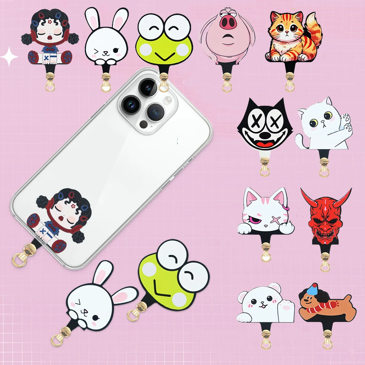 AROPE New Cartoon-Style Colorful Anti-Loss Phone Case Clip with Lanyard Connector and Charging Port