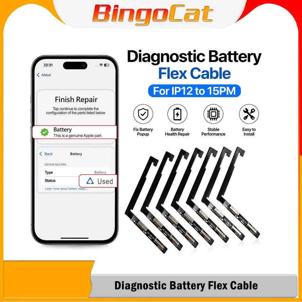 5pcs Run Diagnostic Battery Flex Cable Shown As Used Battery Pass Diagnostic BMS Flex 0 Cycle For iPhone 12/13/14/15 Pro Max