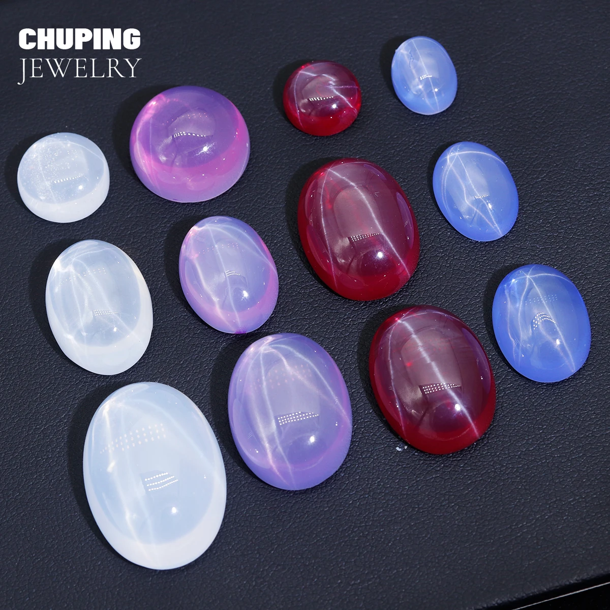 ChuPing Oval Shape Lab Grown Pink Sapphire Flat Bottom Cabochon Six Ray Star Cultivate Sapphire For Jewelry Making Loose Store