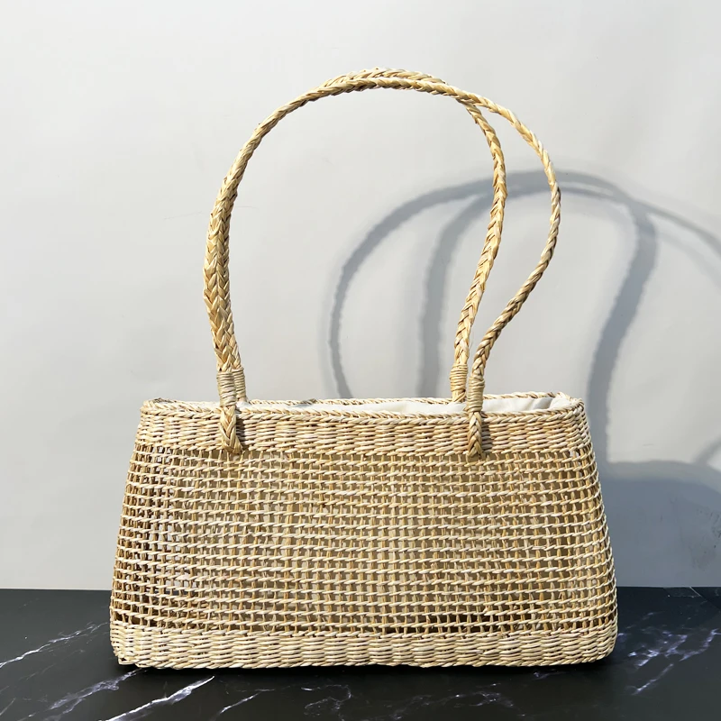 

Casual Beach Straw Weaving Bags For Women Luxury Designer Handbags Purses 2025 New In Grass Hollow Top Handle Underarm Shoulder
