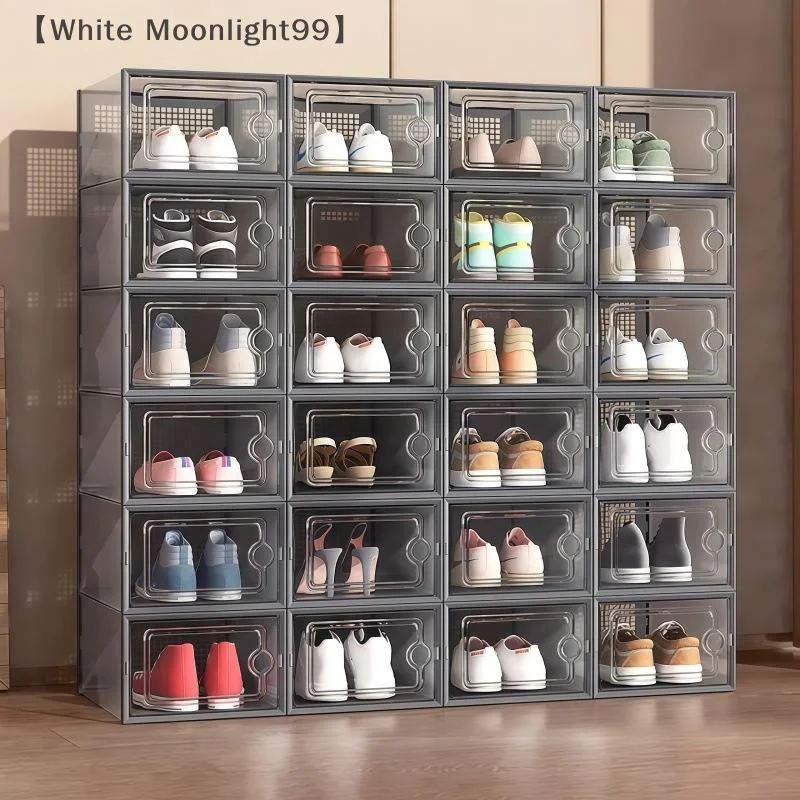 〔White〕Shoe Box Organizer, Clear Stackable Plastic Storage For Sneakers, Dust-Proof Design To Keep Shoes Visible & Protected