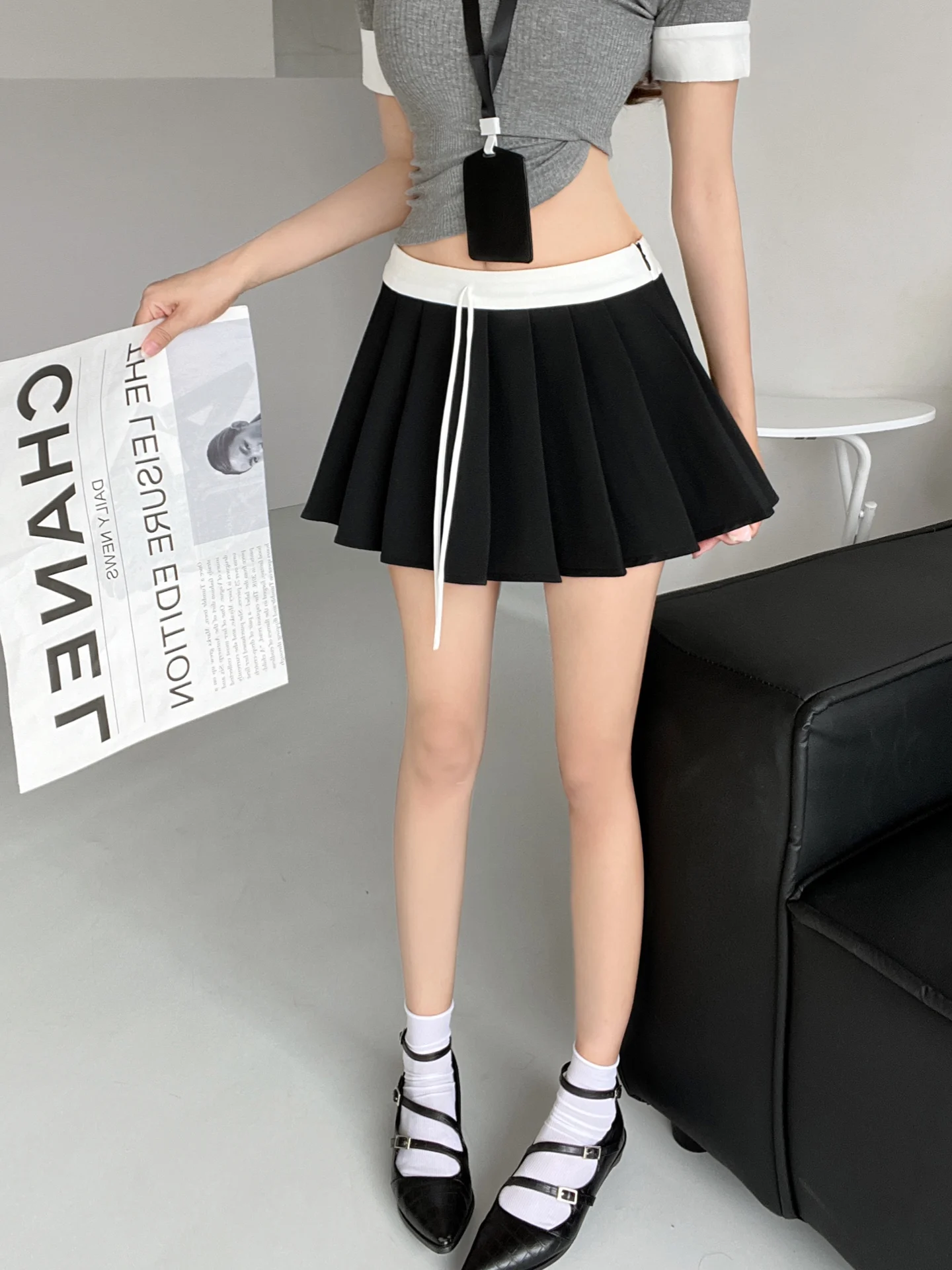 

Юбка-трапеция с низкой талией, клетчатая клетчатая плиссированная юбка контрастного цвета на весну и лето, винтажная женская юбка...