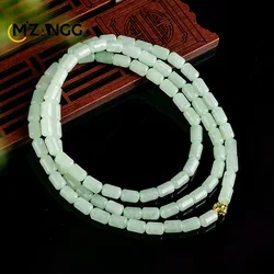 Natural A Goods Jade Light Green Jade Bead Necklace High-grade Luxury Women's Sweater Chain Three Circle Bracelet Holiday Gift