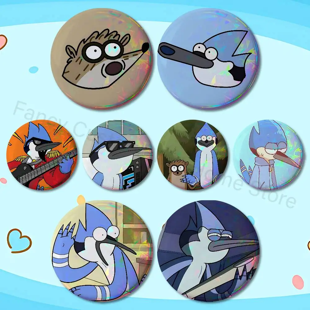 Mordecai R-Regular S-Show 58mm 44mm HD Print Brooch Badges Pretty Derby Round Display Brooches Lapel Pins