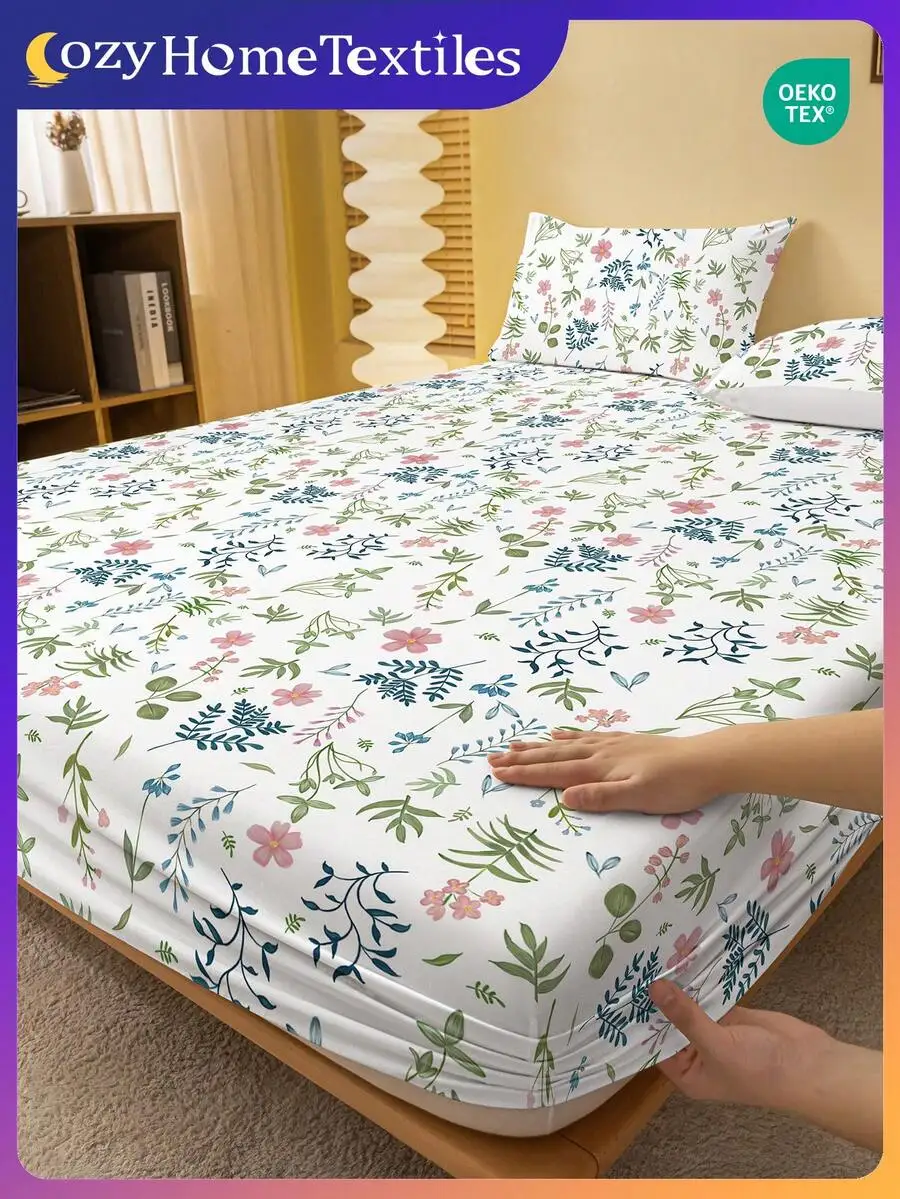 

Простыня на резинке с цветочным принтом - сертифицирована Oeko-Tex, из мягкого хлопкового смесового материала, для кроватей от Twin до King