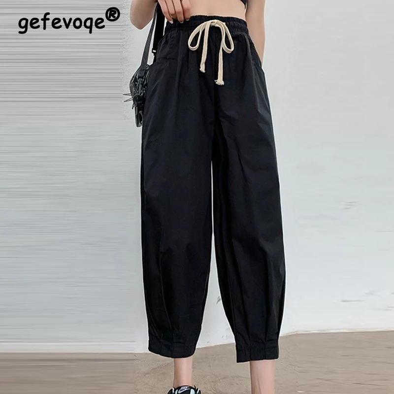 

Women Clothes Summer Trendy Casual Streetwear Hip Hop Cargo Harem Pants Y2K High Waist Pleated Loose Cropped Trousers Pantalones