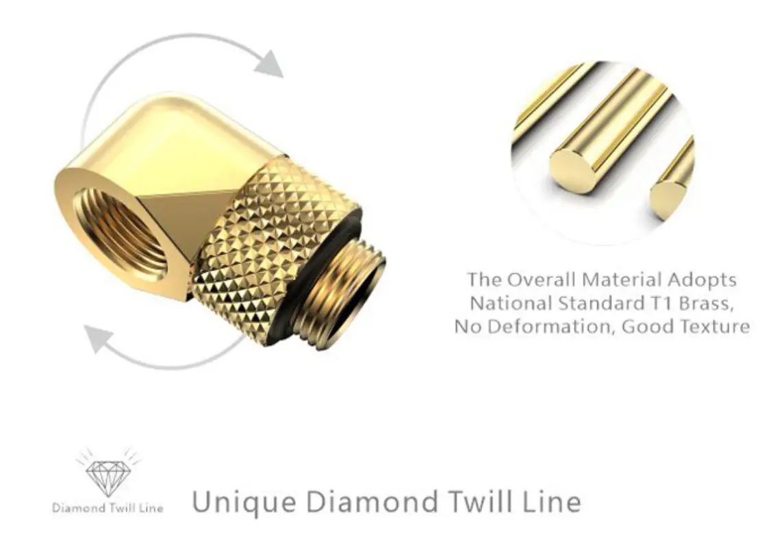 BYKSKI G1/4'' Thread 45 Degree Rotary Fitting Adapter Brass Water Cooling Connector Black Glod Silver White B-RD45-X / B-RD90-X