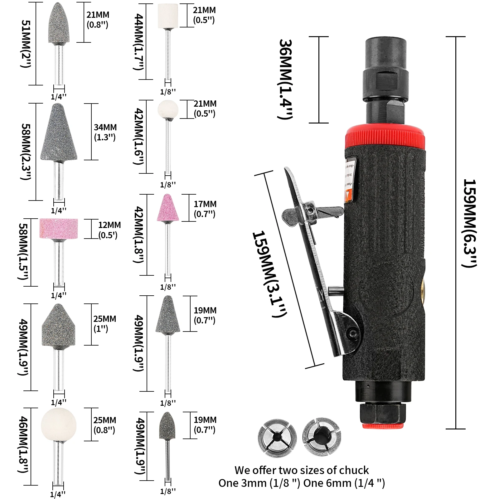 16Pcs /Set Air Die Grinder 1/4