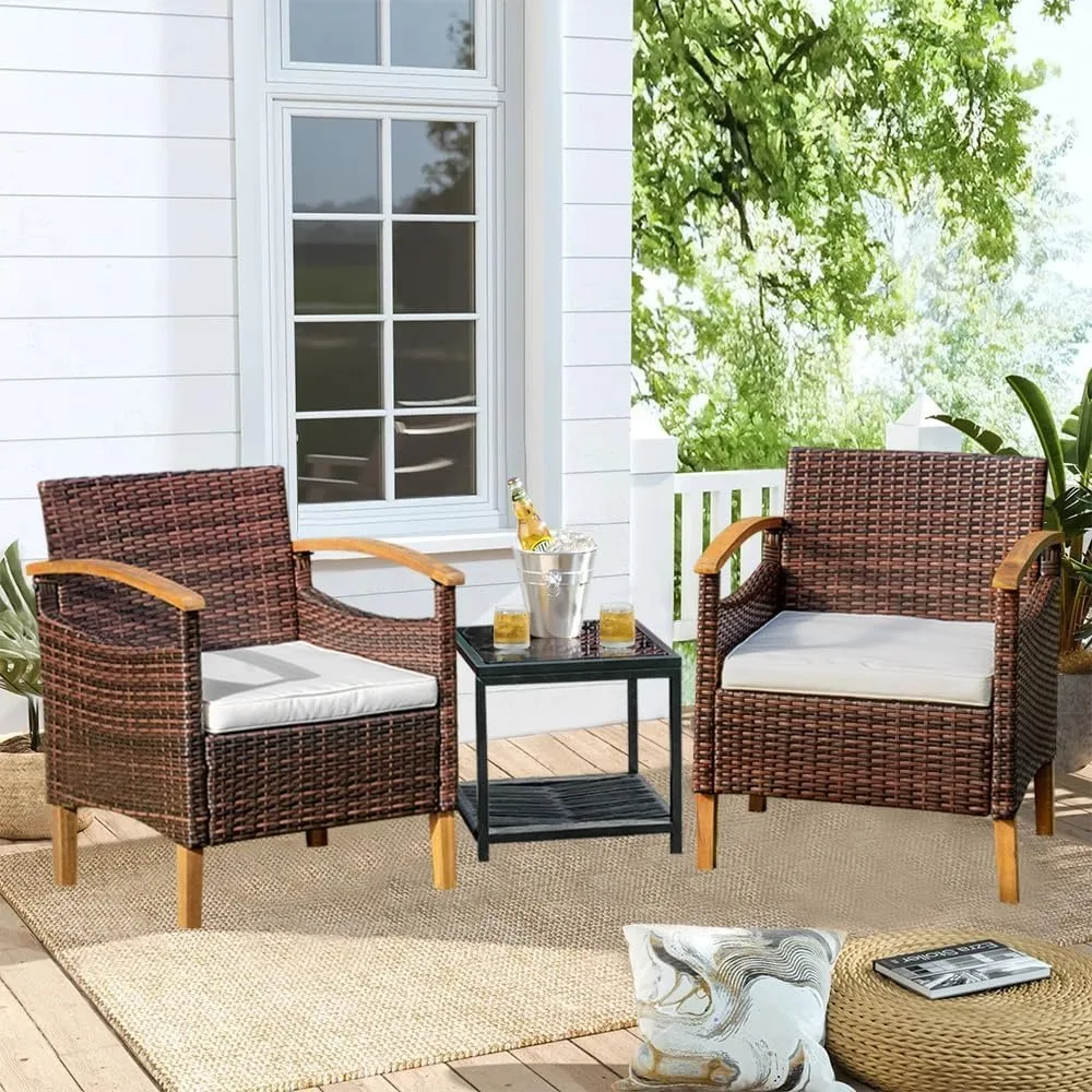 3PCS Outdoor Patio Furniture Set Outdoor Furniture Set with Table Outside Lawn Patio Chairs Set of 2 Patio Conversation Sets