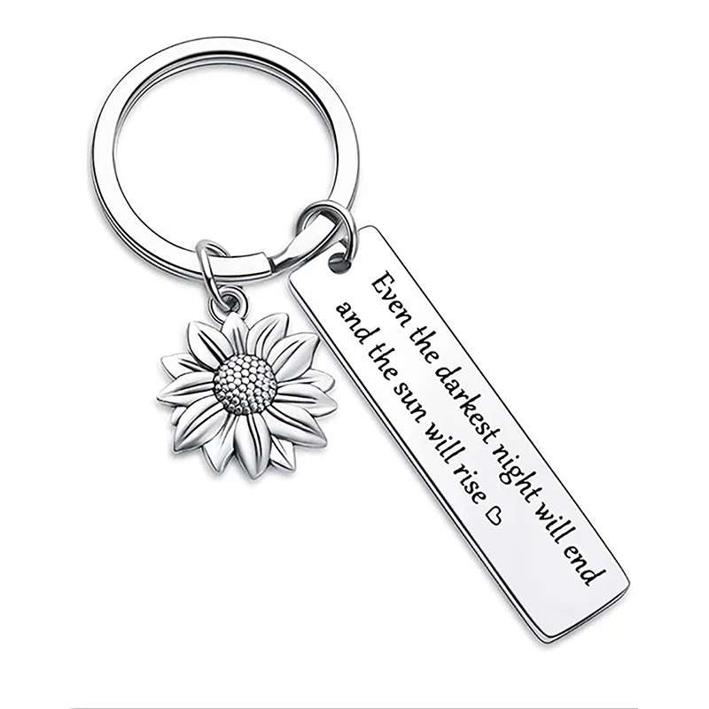 1 Pc Women And Men Inspirational Stainless Steel Sunflower Keychains Best Friends Key Rings Fashion Jewelry Couple Key Pendant