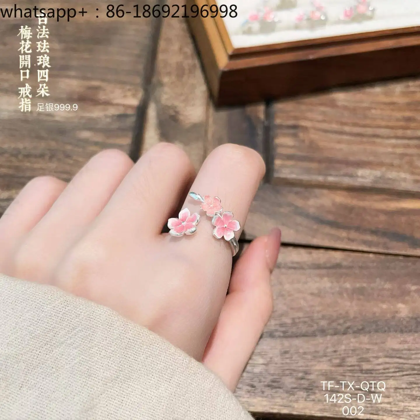 Pure Silver 999 Plum Blossom Live Ring Women's Flower Fashion Versatile Country Opening Sterling Silver Ring