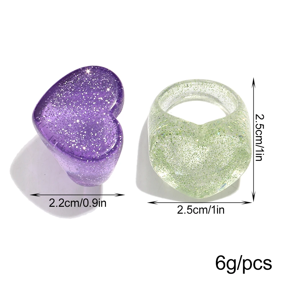 Sweet Glitter Colorful Resin Heart Finger Rings for Women Korean Fashion Chunky Love Acrylic Rings Valentine's Day Jewelry Gift