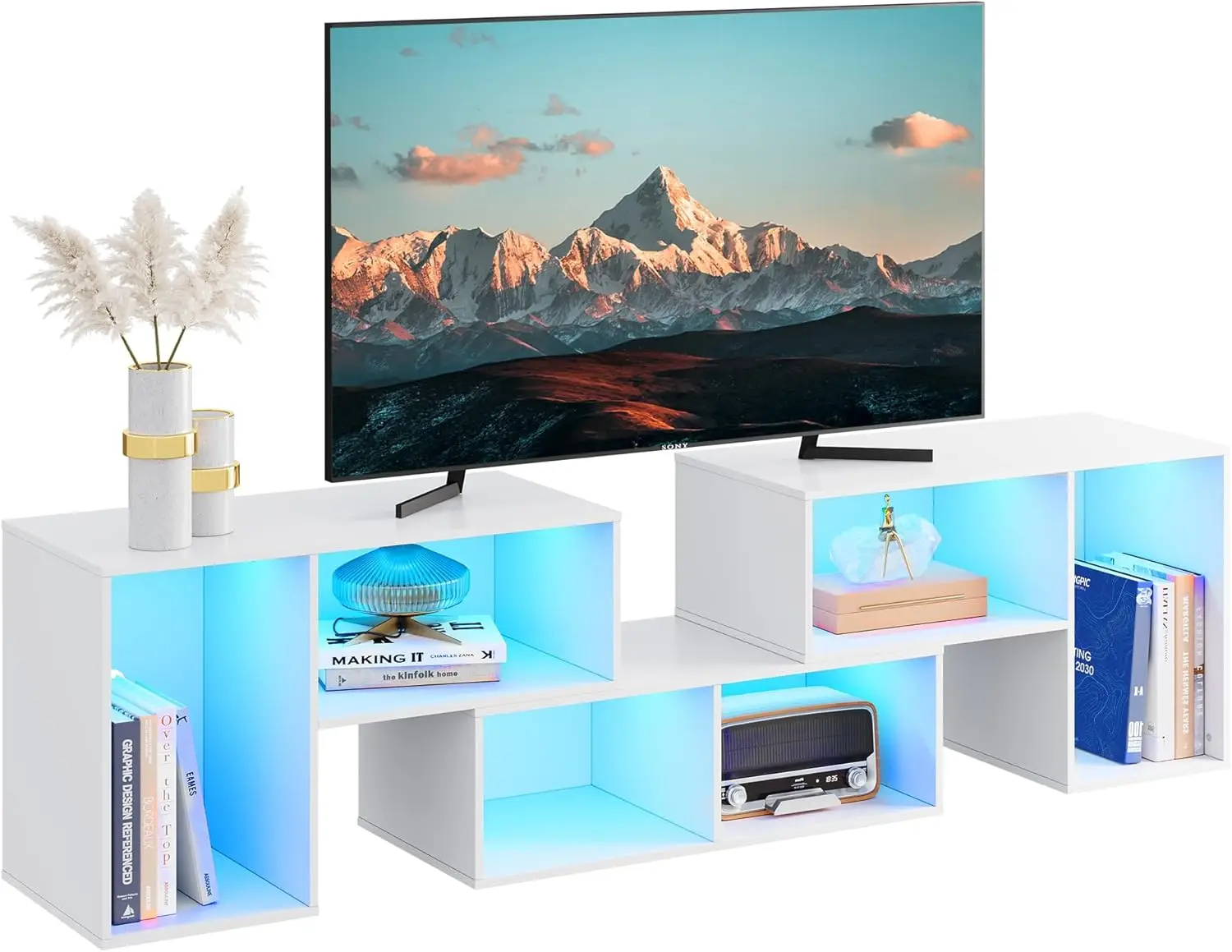 Deformable TV Stand with LED Strip, Modern Entertainment Center, Gaming Media 3 Pieces Console Cabinet for Living Room,