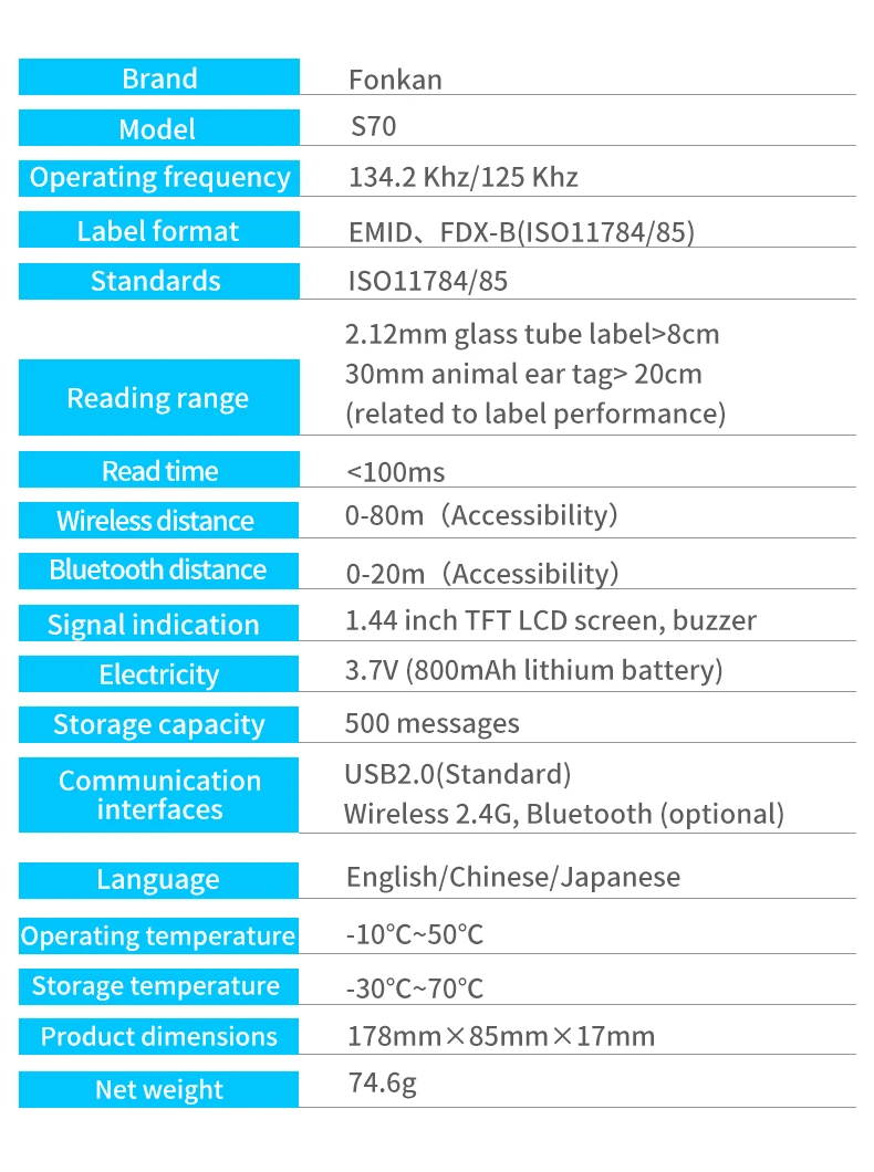134.2Khz Animal RFID Reader Pet Cat Dog Handheld Microchip Scanner FDX-B Glass Chip USB/Bluetooth Animal Microchip Reader