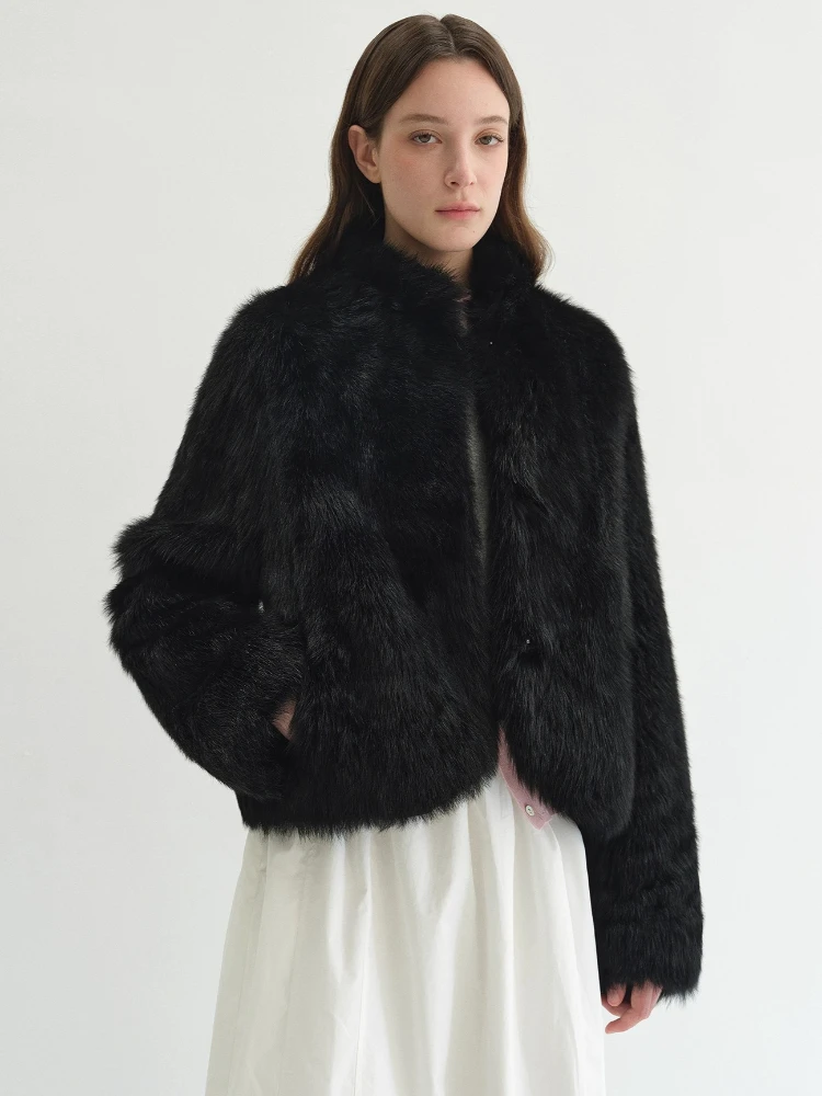 High-End-Luxus-Toscana-Lammfell-Lammfell-Jacken für Damen 2025, einfacher Stehkragen, kurzer Winter-Echtpelzmantel aus echtem Leder