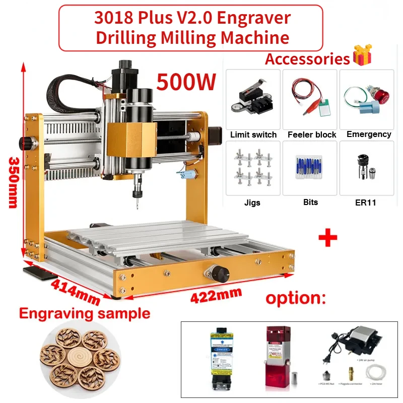 LY CNC Router 3018 Plus V2.0 Engraver Drilling Milling Machine for DIY Wood Engraving with Pump and 40mm Laser 5.5W 10W