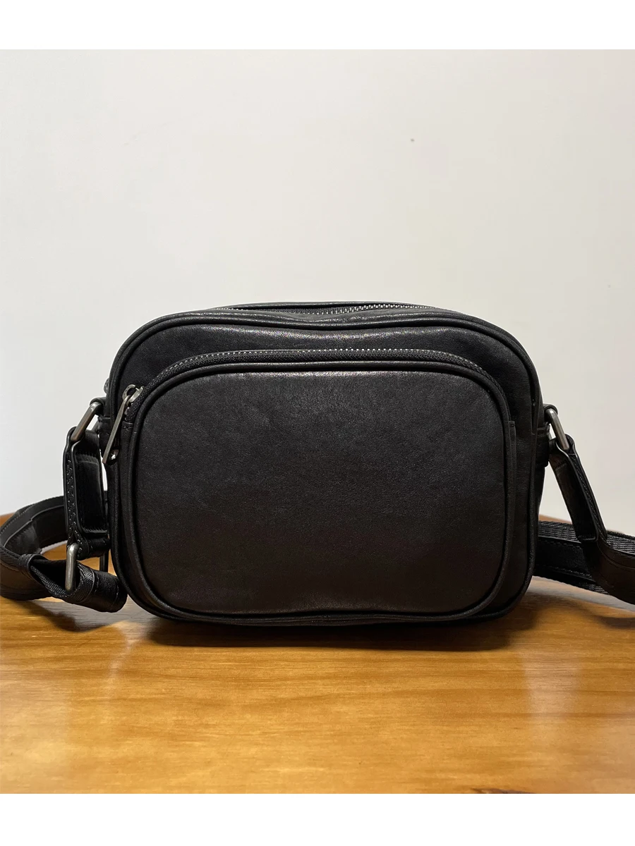 

fashion casual luxury genuine leather men's small crossbody bag outdoor sports travel handmade real cowhide black shoulder bag