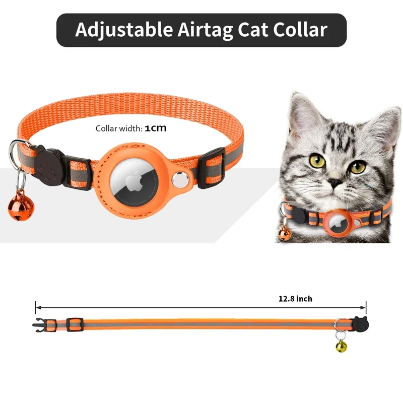 Reflective Pet Tracking Collar for Cat and Dog, Nylon Bell Pendant, Airtag Holder Strap, Puppy Anti-Lost Collar, Pet Supplies