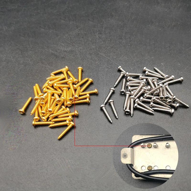 100 pçs 2.3x13mmbasepate parafusos captador da guitarra elétrica placa de base parafuso para a guitarra elétrica captador fazendo ouro/cromo