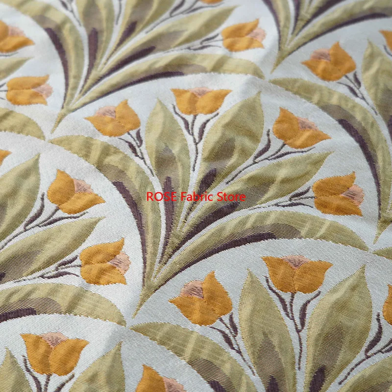 Tela Jacquard teñida con hilo con patrón de tulipán de 1 metro, estilo de pintura al óleo para otoño e invierno, tela suave para hacer vestidos para mujer
