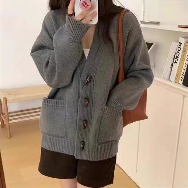 New V-Neck Temperament Small Fragrant Wind Women 2024 Loose Sweater Sweater All Sweater Coat Special Offer Cardigan LX6