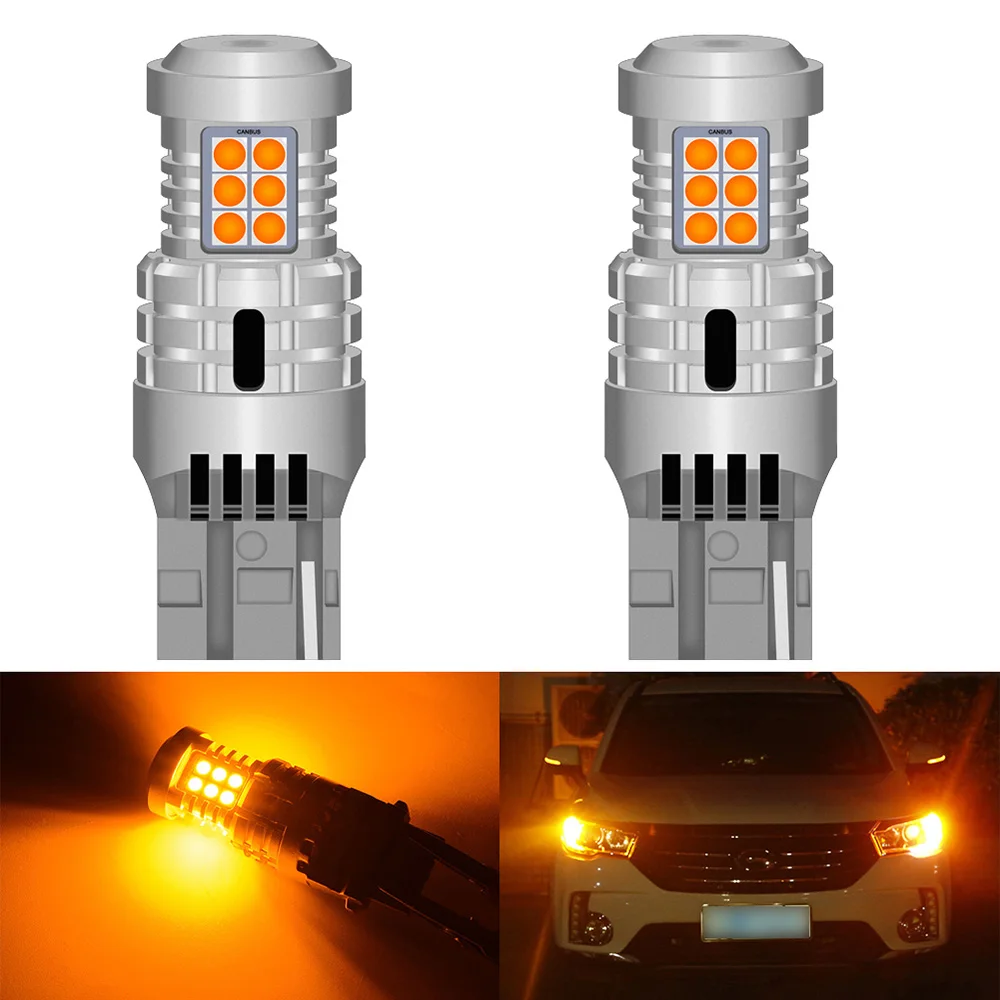 

2Pcs T20 WY21W LED CANBUS Amber No Hyper Flash 7440 W21W LED Bulb Car Turn Signal Light Error Free Auto Lamp 12V Plug and Play