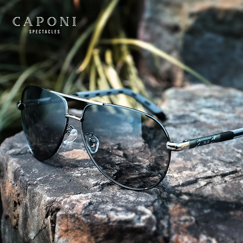 

CAPONI Polarized Sunglasses For Men UV Protect Driving Men's Shade Pilot High Quality Metal Photochromic Male Sun Glasses BS8725