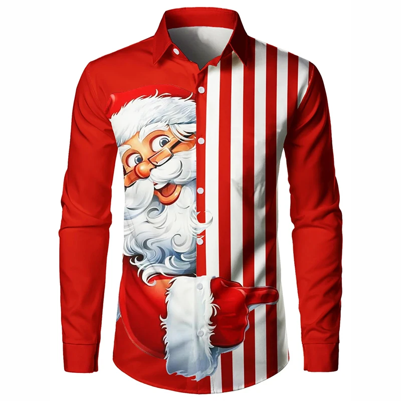 

Christmas Funny Santa Claus Long Sleeve Shirt For Men Snow Holiday Party Button Shirts Stripes And Plaid Lapel Shirt 2026 New
