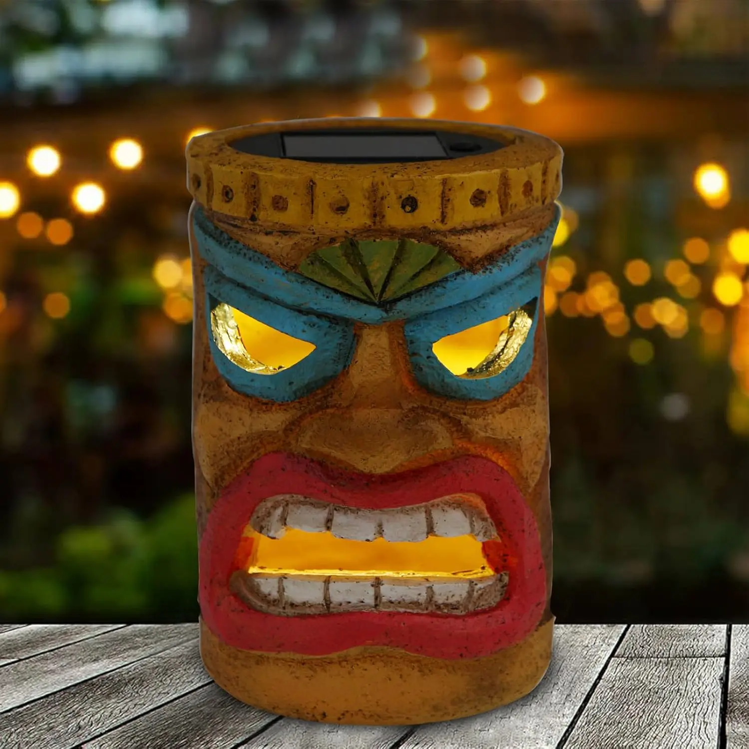 Resin Craft Tiki Head Solar Statue Light Mayan Sculpture for Garden Ornament Bar Decoration Outdoor God Hawaiian Household