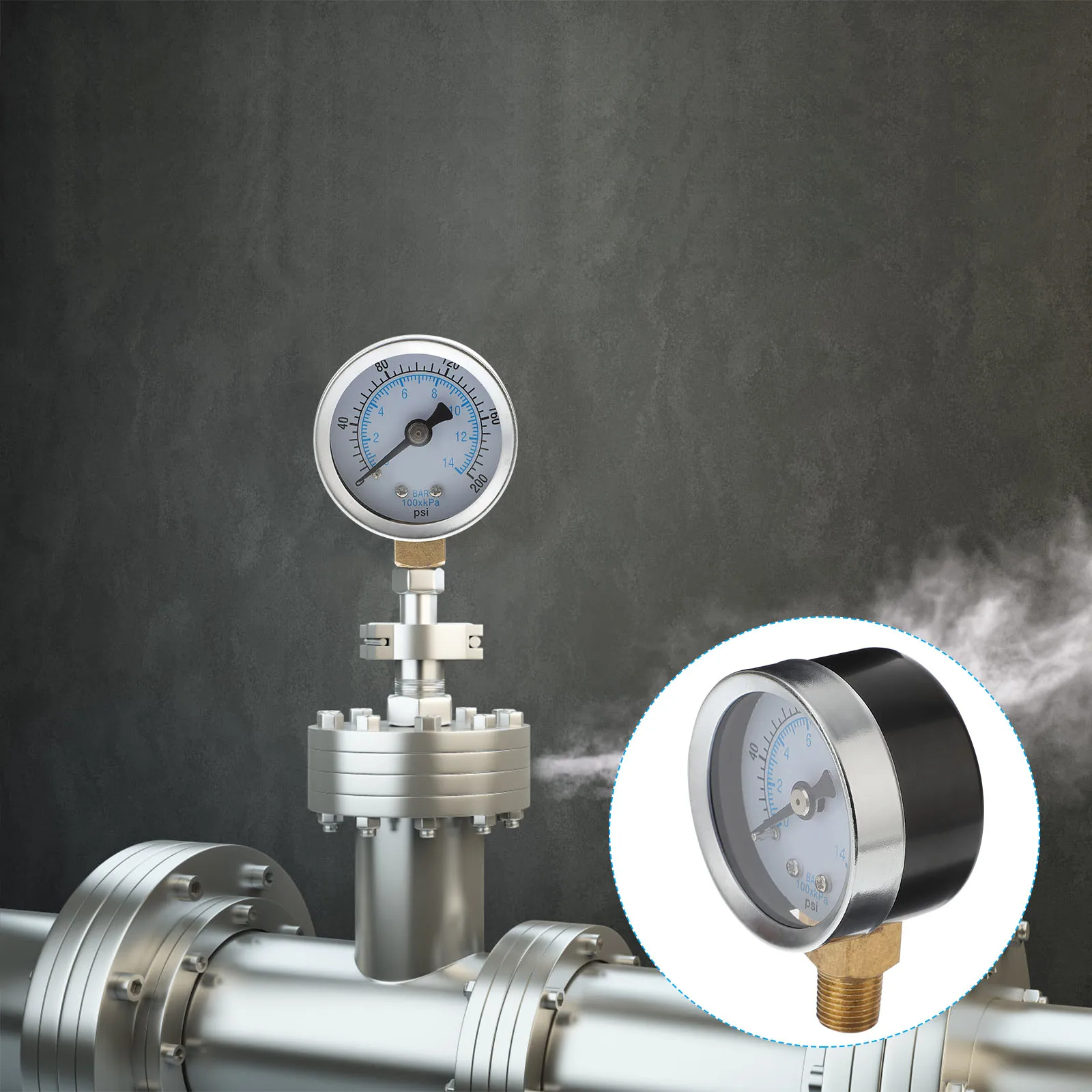 

0-200 Psi 0-14 Bar Npt Pressure Gauge Mini Double Scale Dial Iron Case Durable for Air Compressor Pressure Gauge