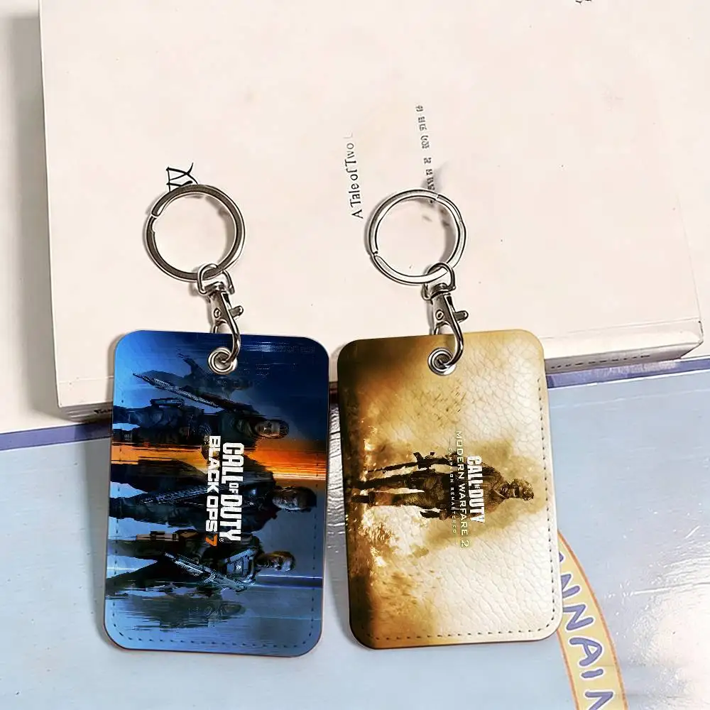 C-Call Of D-Duty Anime 1Pc PU Leather Card Holder Keychain Key Ring Door Lock Access Tags ID Card Case Keychain Card