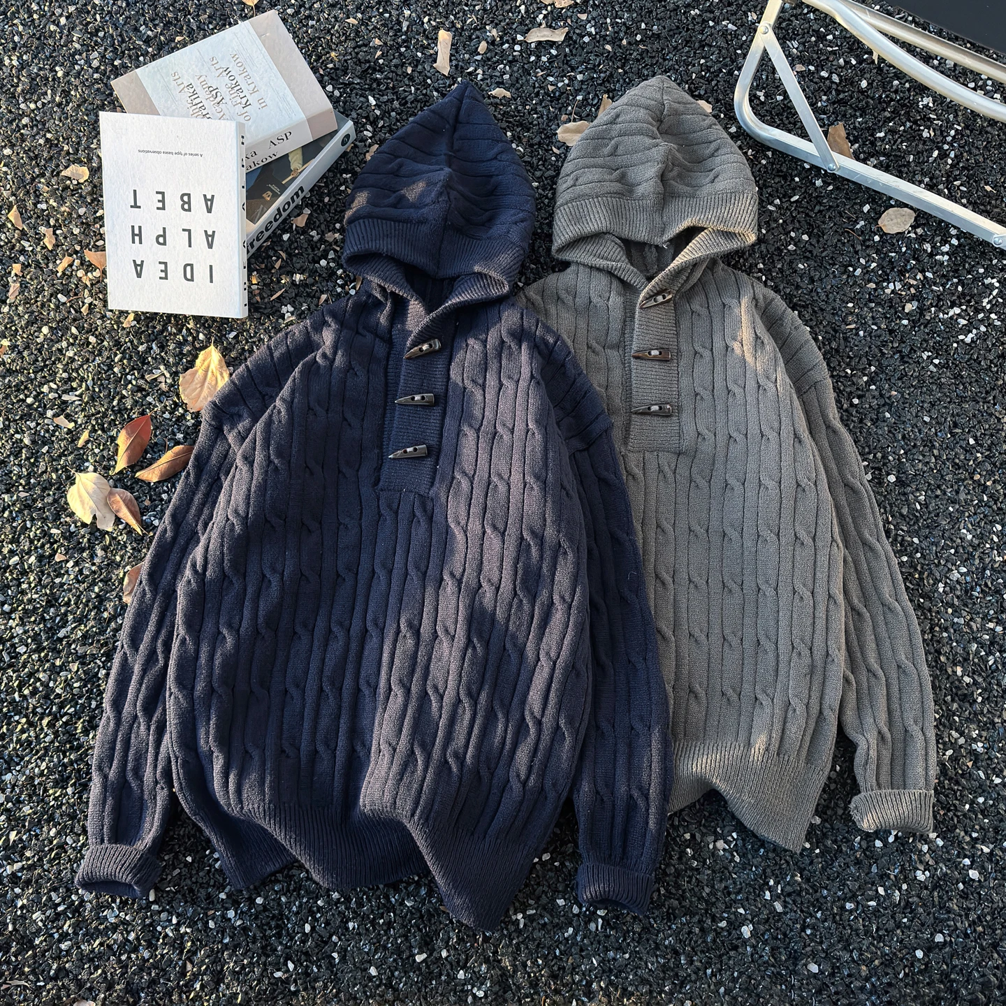 

Мужской вязаный свитер с 3D-кнопками в стиле ретро, осенне-зимний, корейский, люксовый, модный, с капюшоном, молодежный, стильный