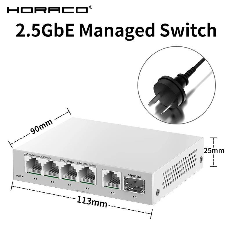 2.5GbE Managed Switch 5 Port 2500Mbps Network 10G SFP+ Slot Uplink Web Managed Link Aggregation Hub Internet Splitter image 3
