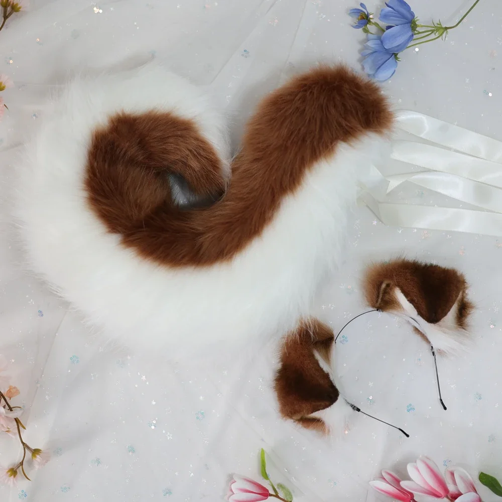 

Ручной работы, черный, коричневый, собачьи уши-колли, складной стиль, аниме, обруч для волос с хвостом зверя, повязка на голову, головной убор для Хэллоуина, Рождества, косплея