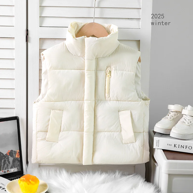 Children Casual Warm Waistcoat Kids Winter Comfortable Soild Thermal Vest Boys Girls Sleeveless Zipper Versatile Jacket