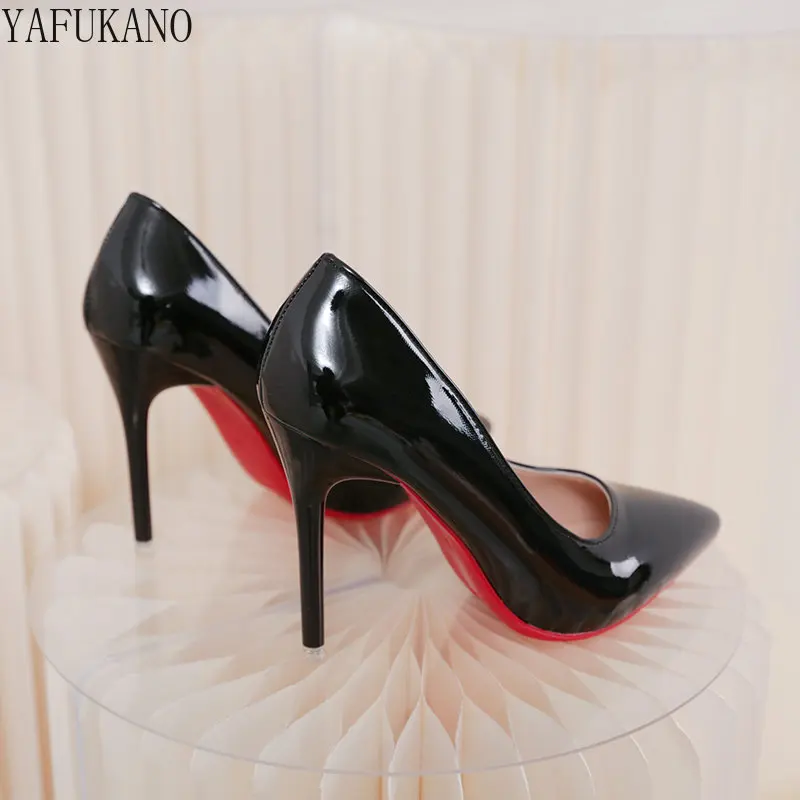 Tacchi a spillo alla moda tacchi alti 10Cm scarpe eleganti da festa con punta a punta Sexy scarpe da sposa con fondo rosso in pelle verniciata di