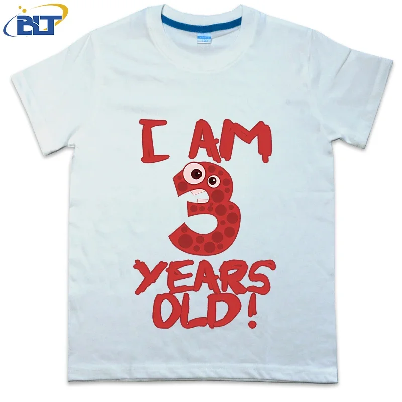 Мне 3 года! Милый подарок монстра на день рождения Детская рубашка Летняя детская хлопковая с короткими рукавами