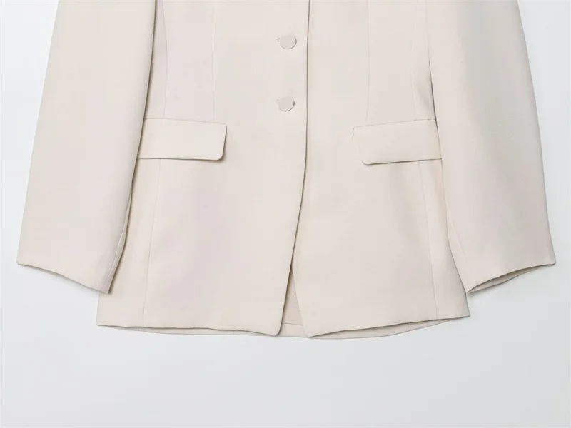 Jaqueta feminina nova outono 2025 branco manga longa sem gola blazer casual moda simples e versátil