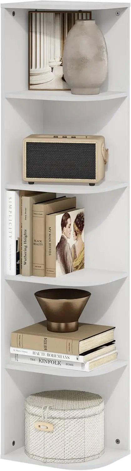 

5-ярусная угловая книжная полка с открытыми полками для гостиной, спальни, домашнего офиса, белого цвета