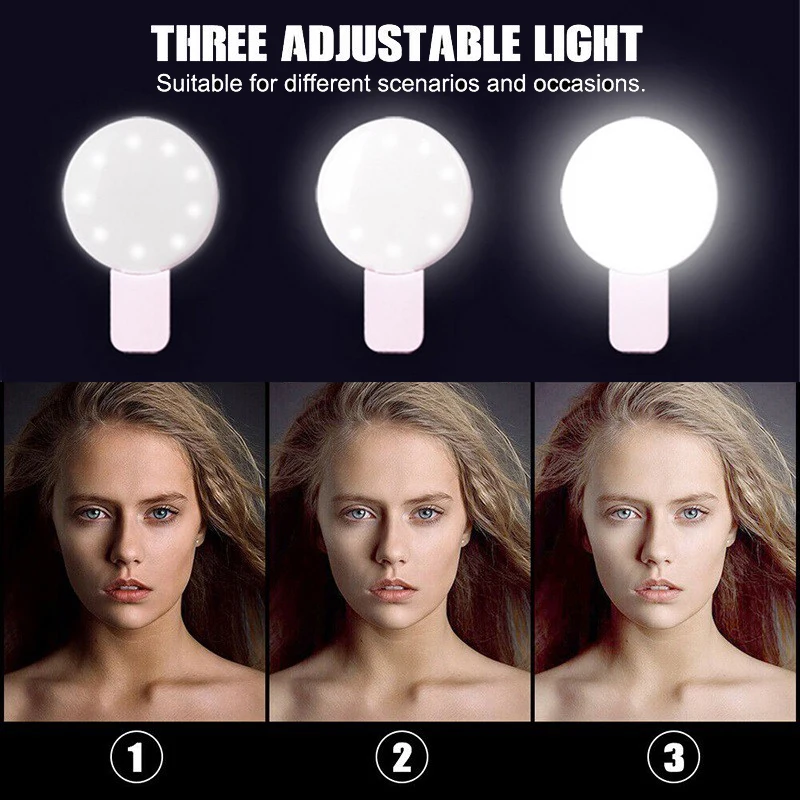 Rechargeable Mini Selfie Fill Light LED Flash Selfie 3 Levels Brightness Clip Ring Light For Camera Phone Tablet