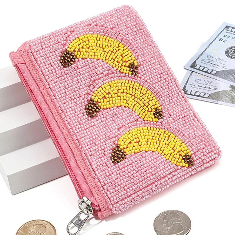 Bohemian Banana Palm Tree Coin Purse Mini Embroidery Beaded Zipper Wallet Handmade Ethnic Craft Small Bag Portable Travel Pouch view 5