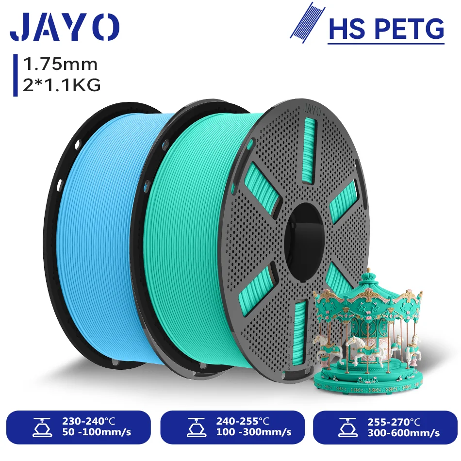 JAYO 2 Rollen Hochgeschwindigkeits-Matt-PETG 3D-Drucker-Filament, Hochfließend 50-600mm/s, Matt-Effekt PETG 3D-Druckmaterial für 3D-Drucker & -Stifte
