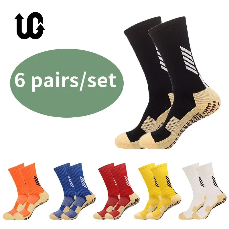 6Pairs/Lot 2023 New ANTI SLIP Fashion Football Socks Mid Calf Non-Slip Soccer Sport Cycling Sports Mens Sock EU38-44