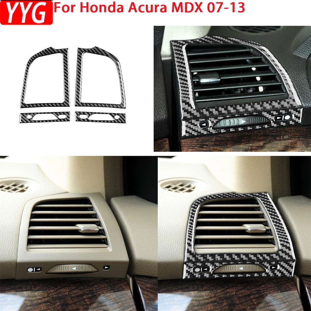 For Acura MDX 07-13 Real Soft Carbon Fiber Air Conditioning Vent Decoration Stickers Car Interior Styling Accessories 4Pcs