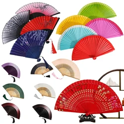 Chinese Style Double-Sided Folding Fan Vintage Hollow Flower Fan Craft Dancing Printing Wood Spanish Hand Fan Party Supplies