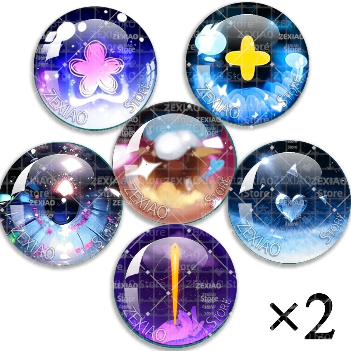 12PCS Creative Heart Shaped Pupils Shining Eyes Colorful Patterns Cartoon Anime Glass Eye Blythe Doll Pupils Eye Chips MS007