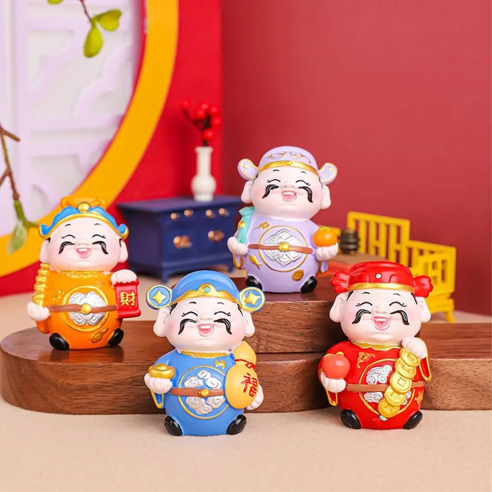 Creative Cute Mini God of Wealth Figurine Resin Blessing Lucky New Year Statue Fortune Chinese God Statue Desktop Car Ornament